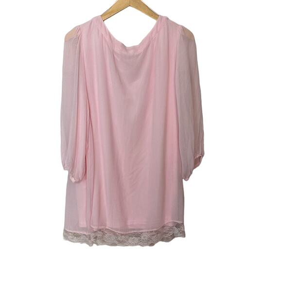 Changes‎ by Together Pink Blouse Womens 20 Lace Crochet Lined Semi Sheer Sleeves - Picture 3 of 7
